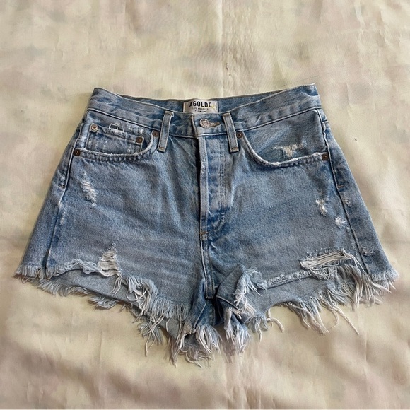 Agolde- Light Wash Mid Rise Parker Vintage Cut Off Short Size 23 Summer - Picture 2 of 5